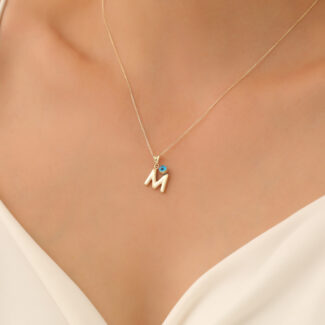 Taşlı M Harf Kolye